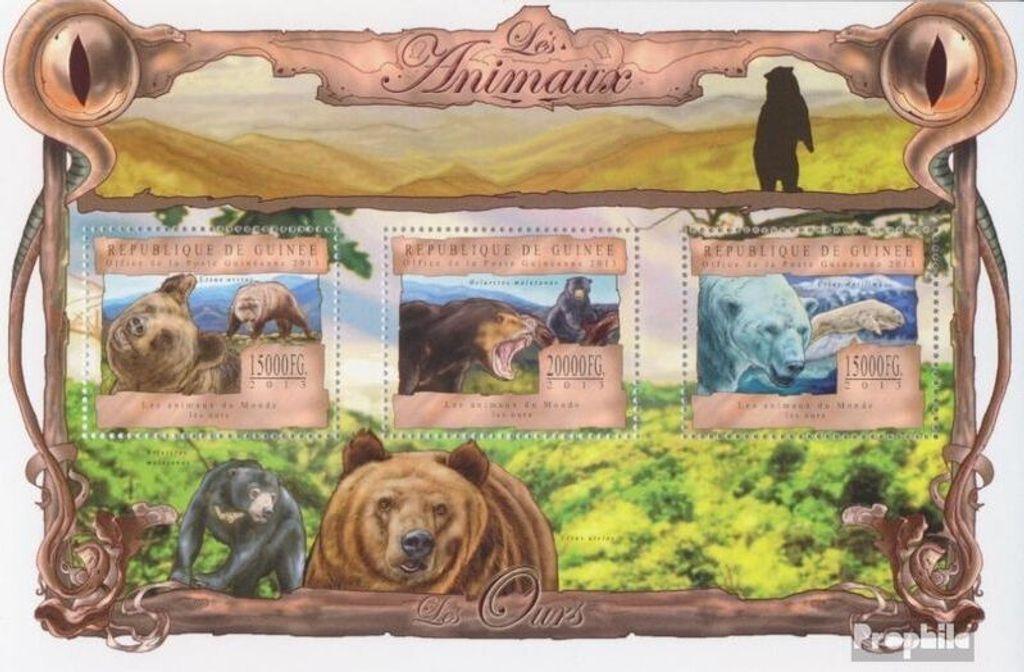 Briefmarken Guinea 2013 Mi 9837-9839 Kleinbogen (kompl. Ausgabe) postfrisch Bären