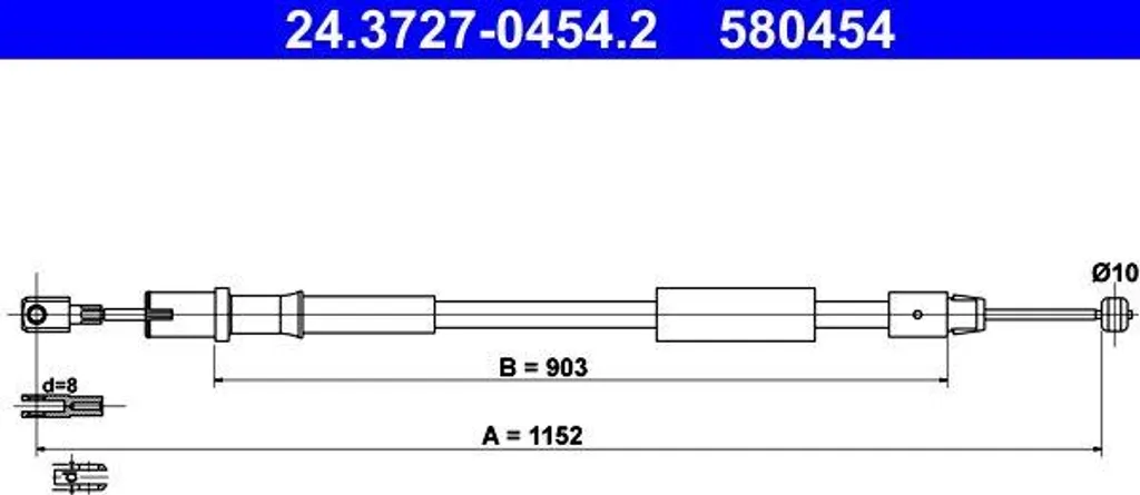 ATE 24.3727-0454.2 Cavo, freno a mano OE 6394270538 compatibile con Viano, Vito