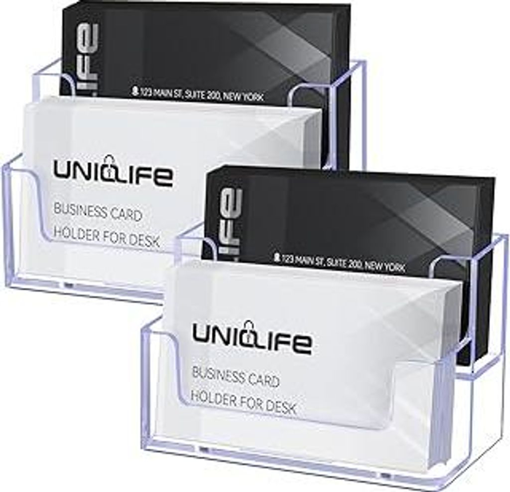 Uniclife 2 Pack Acryl Visitenkartenhalter für Schreibtisch 2 Slots Klar Visitenkarten-Display Ständer Desktop Visitenkartenorganisator Kartenstä...