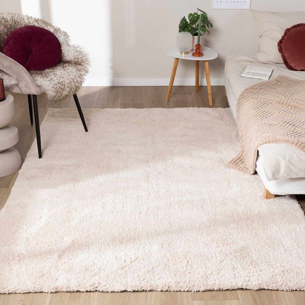 Volero - Hochflor Teppich Waschbar - Ziggy Creme - 80x150 cm - Wohnzimmer, Schlafzimmer - Klassik, Modern, Skandinavisch