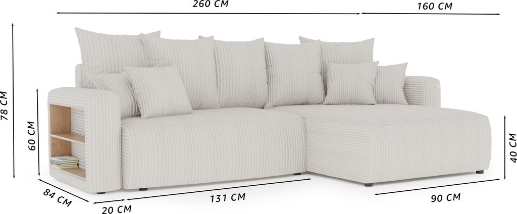 3-Sitzer Ecksofa ANTONIO BARI – 260x160x78cm, Ottomane Produktbild 3