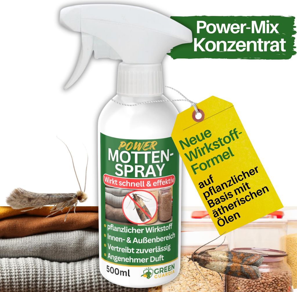 Motten Abwehrspray Power-Konzentrat 500 ml – Mottenschutz gegen Kleider- & Lebensmittelmotten, Mottenspray, Motten bekämpfen, Mittel gegen Motten