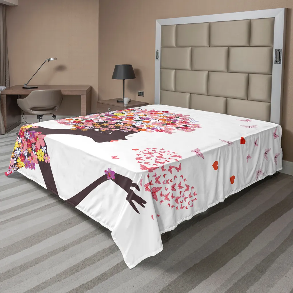 Drap supérieur imprimé fille et papillons pour grand lit deux places