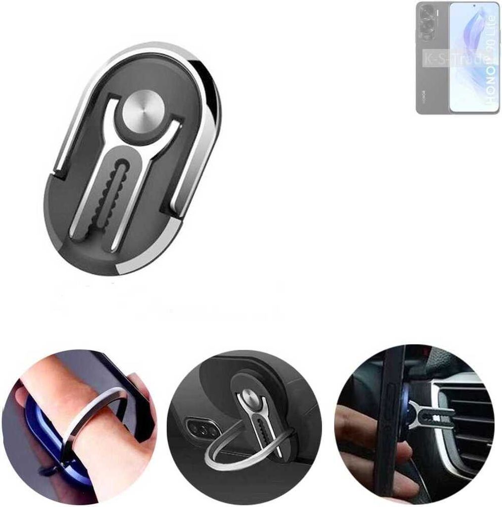 K-S-Trade 3in1 Smartphone-Ring Handy-Ring kompatibel mit Huawei Honor 90 Lite Fingerhalterung Handyring Tischständer Lüftungsgitter-Halterung Tisch