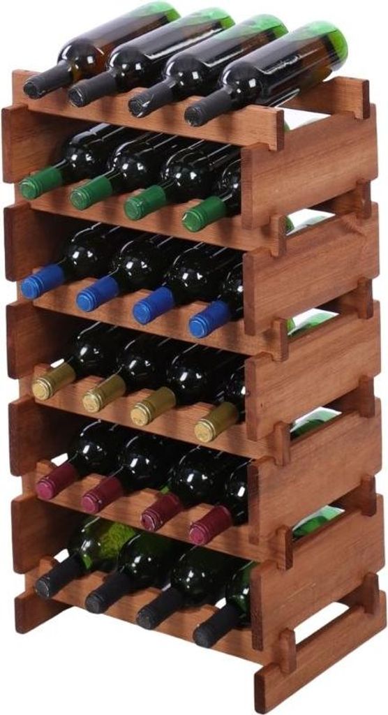 Weinregal VINOTECA FLEX PRO | HxBxT 79x46x28cm | 24 Flaschen auf 6 Ebenen | Massives Kiefernholz | Braun geölt