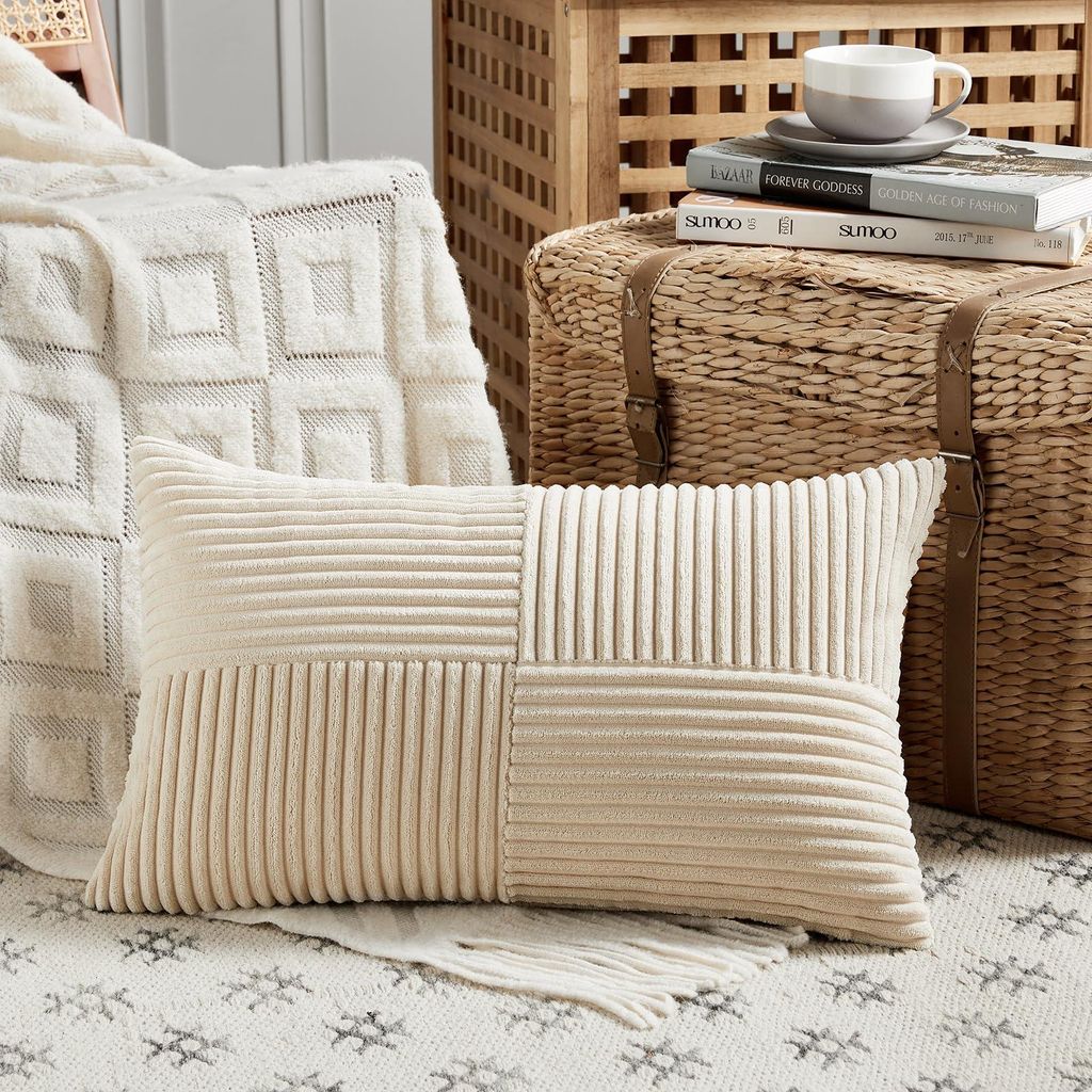 1 khakifarbener Kissenbezug 40x80 cm aus weichem Cord, dekorativer Kissenbezug für Sofa, Schlafzimmer, Wohnzimmer oder Balkon im Boho-Stil.