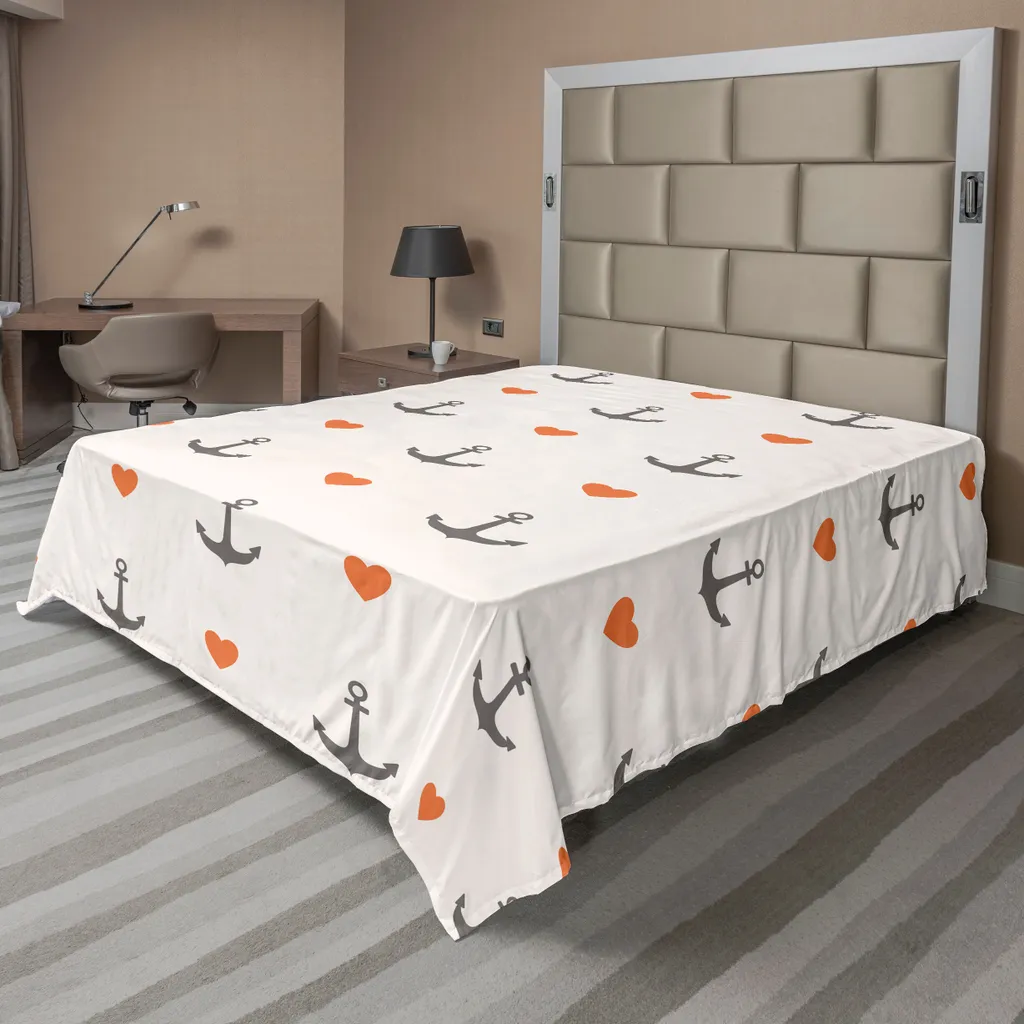Drap de lit plat anti-plis et doux 266x260 cm motif ancre gris vermillon