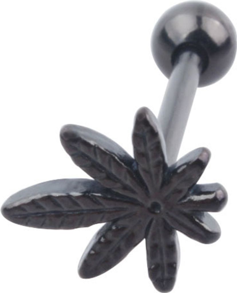 Fashion Leaf Barbell Zungenring Edelstahl Body Piercing Uni Schmuck-Schwarz