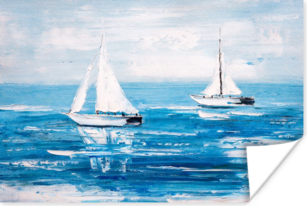 MuchoWow Poster Malerei - Ölfarbe - Boot - Wasser 90x60 cm - Schlafzimmer
