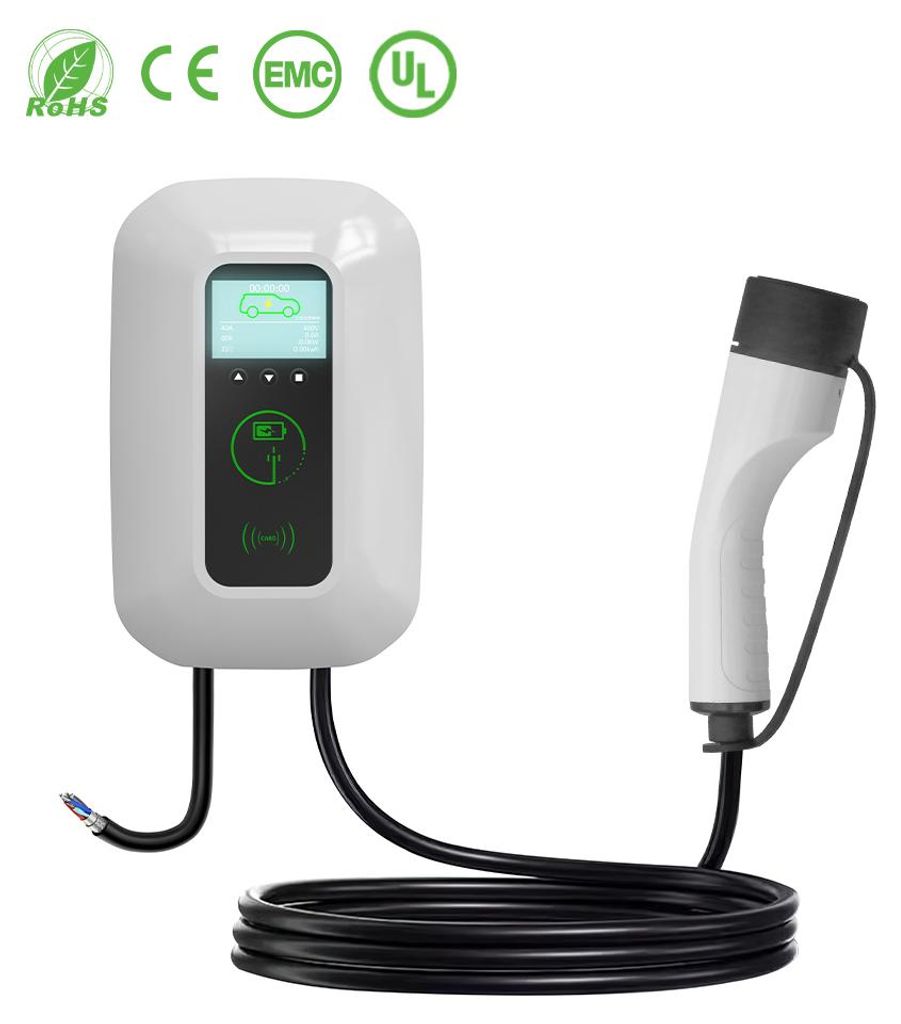 e-Mingze 7KW Wallbox Typ 2 EV Ladegerät 8-32A 3 Phasen 5m Kabel WLAN Bluetooth App 3,5 Zoll Display Elektroauto Ladestation Weiß