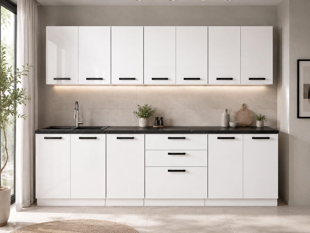 ULWEHOME | Küchenzeile 2,6 m Mattweiß, Küchenmöbel-Set Weiß Produktbild  KI-generiertes Bild