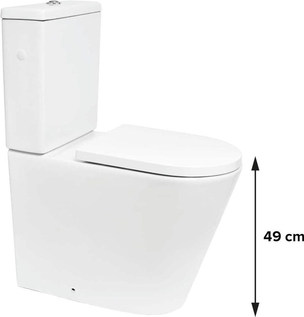 SAT Brevis Stand-WC Kombi-WC Set Toilette Spülkasten spülrandlos mit erhöhter Sitzfläche 49 cm SoftClose WC-Sitz, weiß