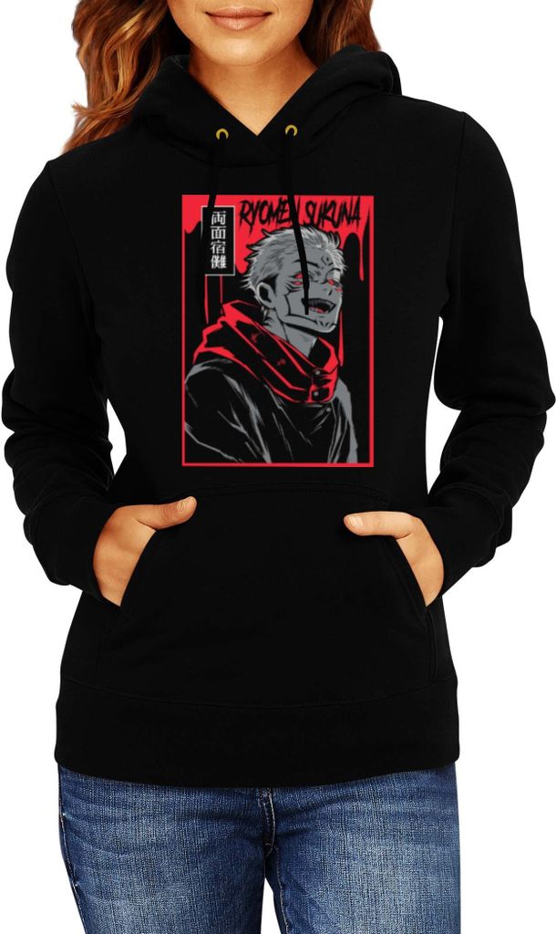 Damen Kapuzenpullover Japan Anime Manga Jujutsu Anime Manga Kaisen Kaisen 02 Kaisen Ninja, Lady 2XL / Schwarz