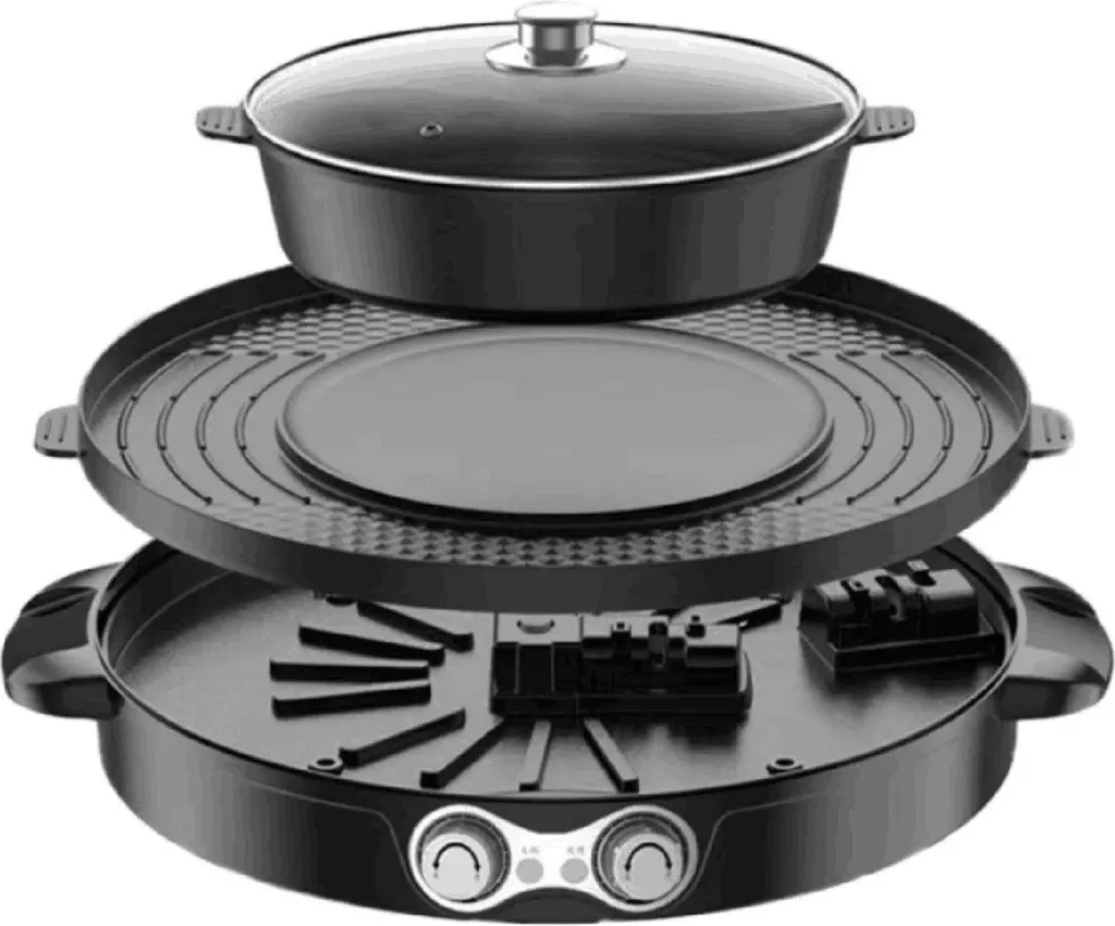 Mijoteuse électrique multifonction noire avec cuisson simultanée 2-en-1