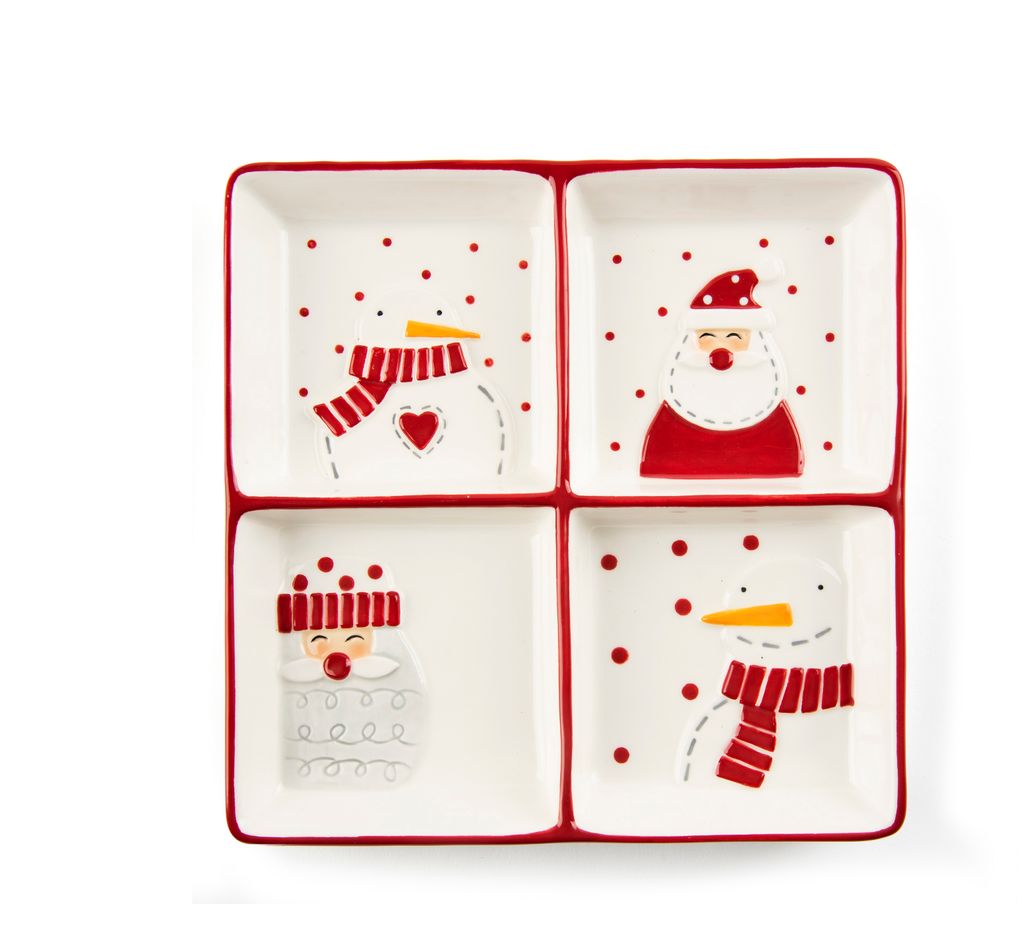 Excelsa Teller Mit 4 Fächern Snowman Keramik 19,8Xh3X19,8 Cm Bunt