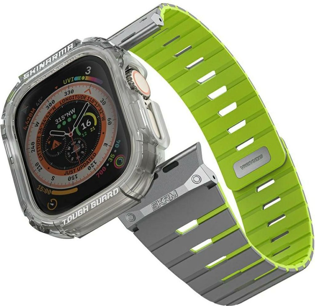 SKINARMA GEMINI Armband + ATOM Gehäuse für Apple Watch 49 mm Nite Glow Edition Lime Green