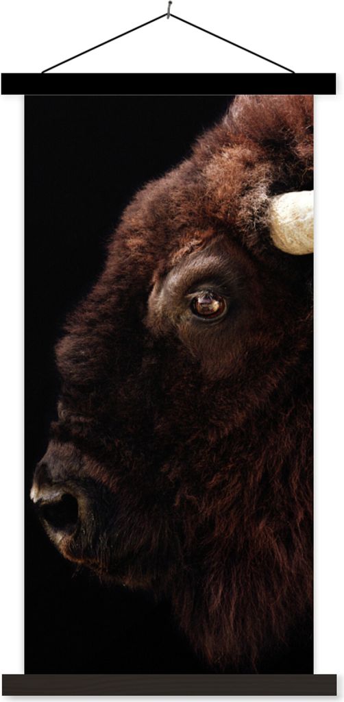 MuchoWow Textilposter Bison - Horn - Porträt 60x120 cm mit schwarzem Rahmen - Magnete