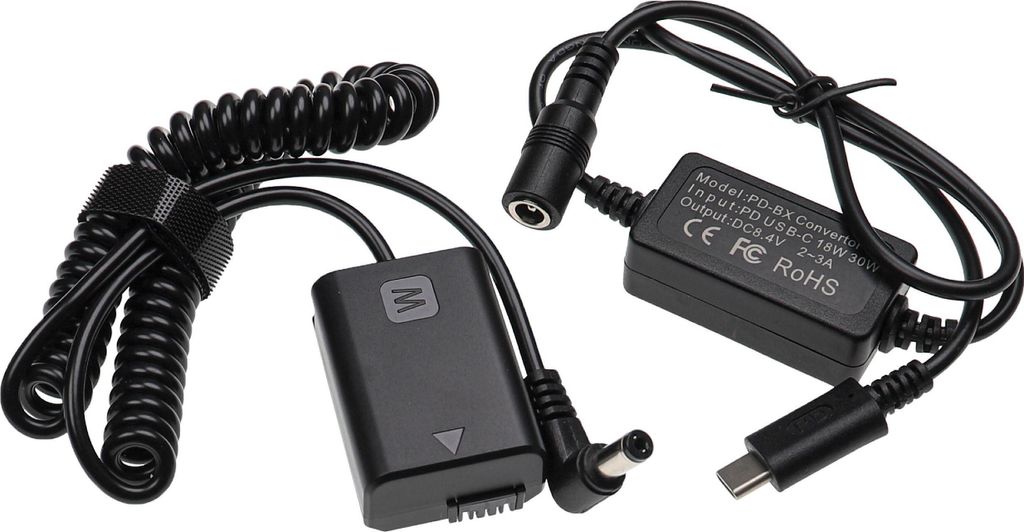 vhbw USB Netzteil kompatibel mit Sony ZV-E10 Kamera, Digitalkamera + DC Kuppler (Ersatz für Sony), 2m, Spiralkabel