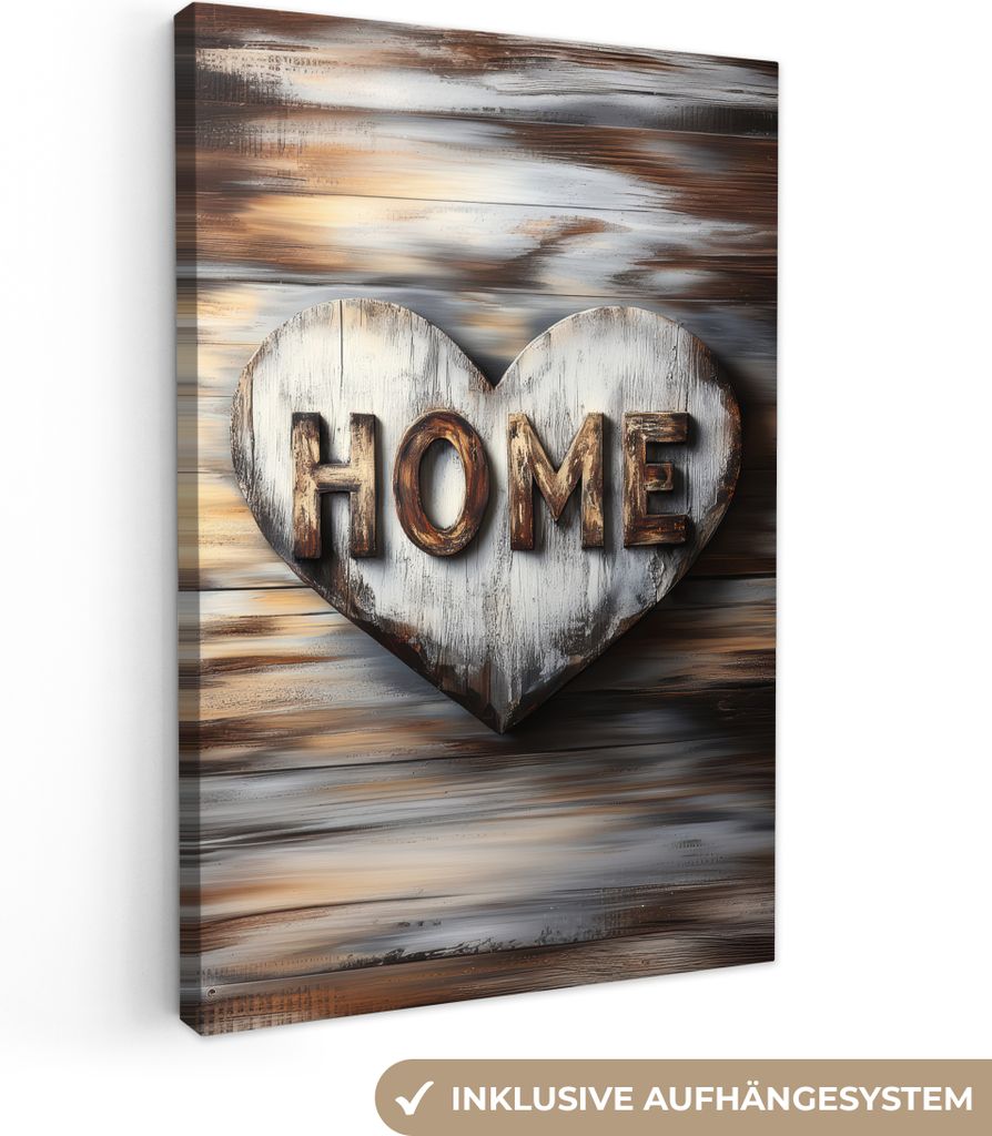Leinwandbilder 40x60 cm - Home und Herz, moderne Wandbilder für Wohnzimmer