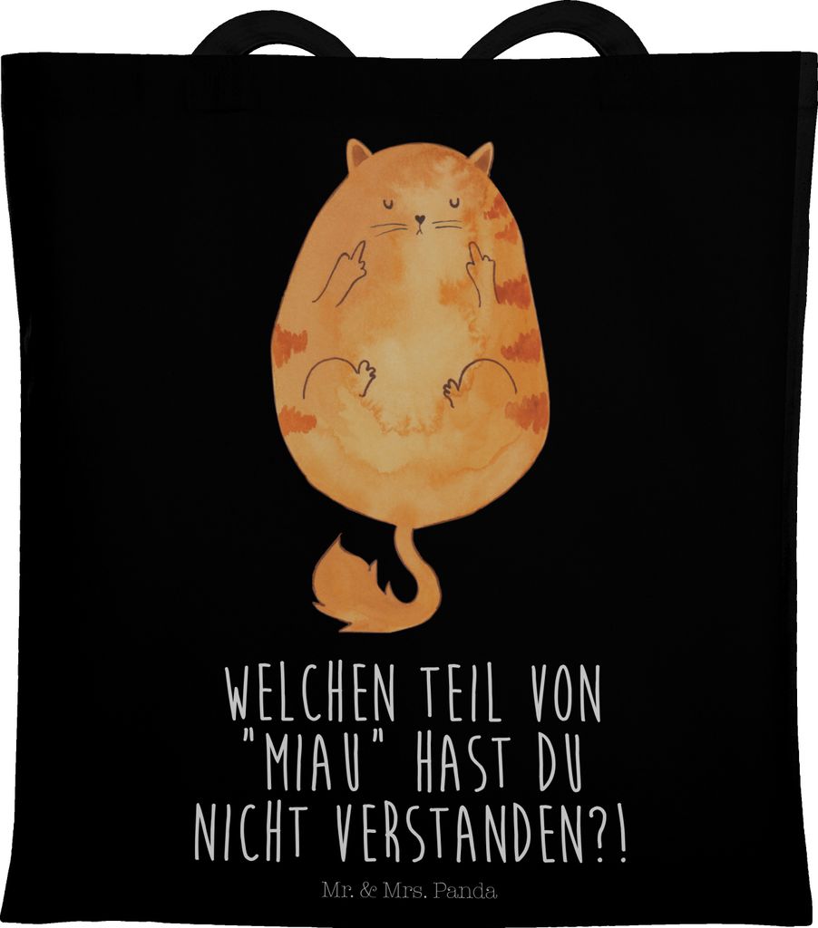 Mr. & Mrs. Panda Tote Bag Katze Mittelfinger - Schwarz - Geschenk, Büchertasche, Cat, Tasche, Katzen, Shopping, Schultasche, umhängebeutel, Kater...