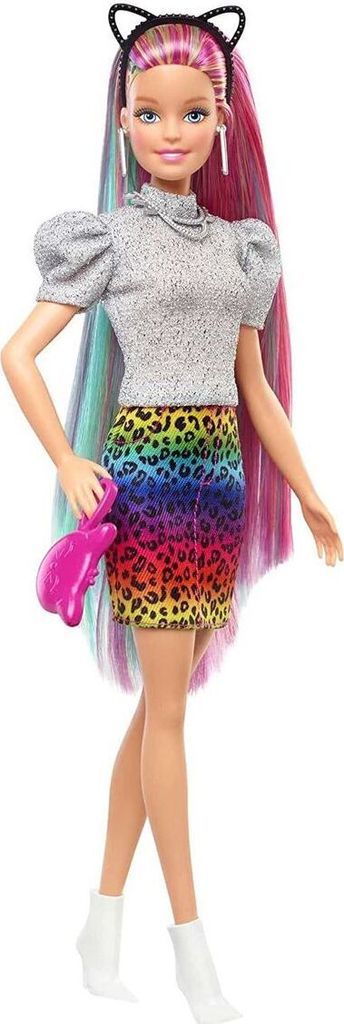 Barbie Poupée léopard aux cheveux arc-en-ciel avec effet de Image du produit 