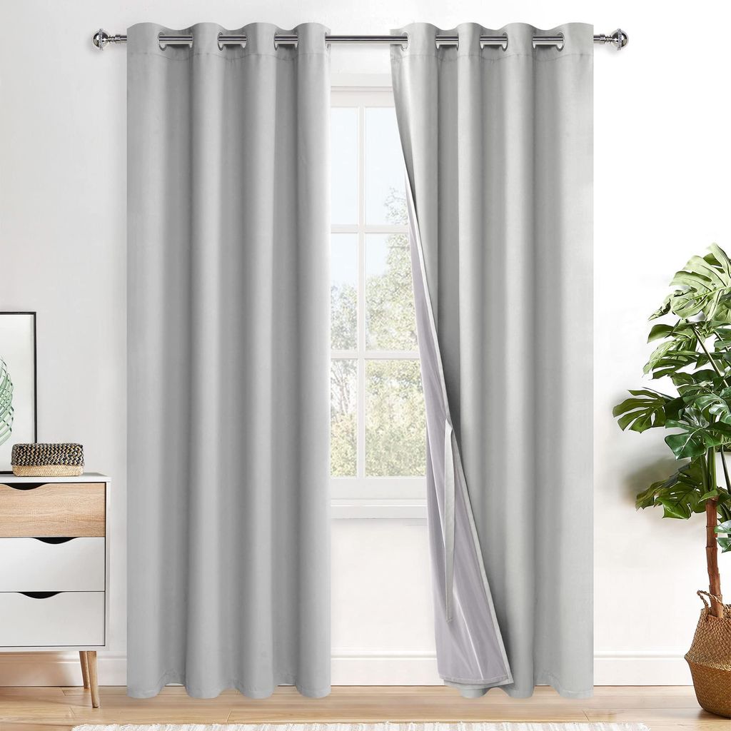 XWZO Verdunkelungsvorhänge Doppellagig mit Ösen 2 Stück 260x140 cm Grau