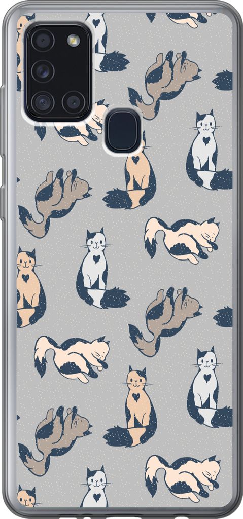 MuchoWow Handyhülle Schutzhülle Hülle für Telefoonhoesje Samsung Galaxy A21s Muster - Katze - Herz - Jungen - Mädchen - Kinder - Kind Siliko...