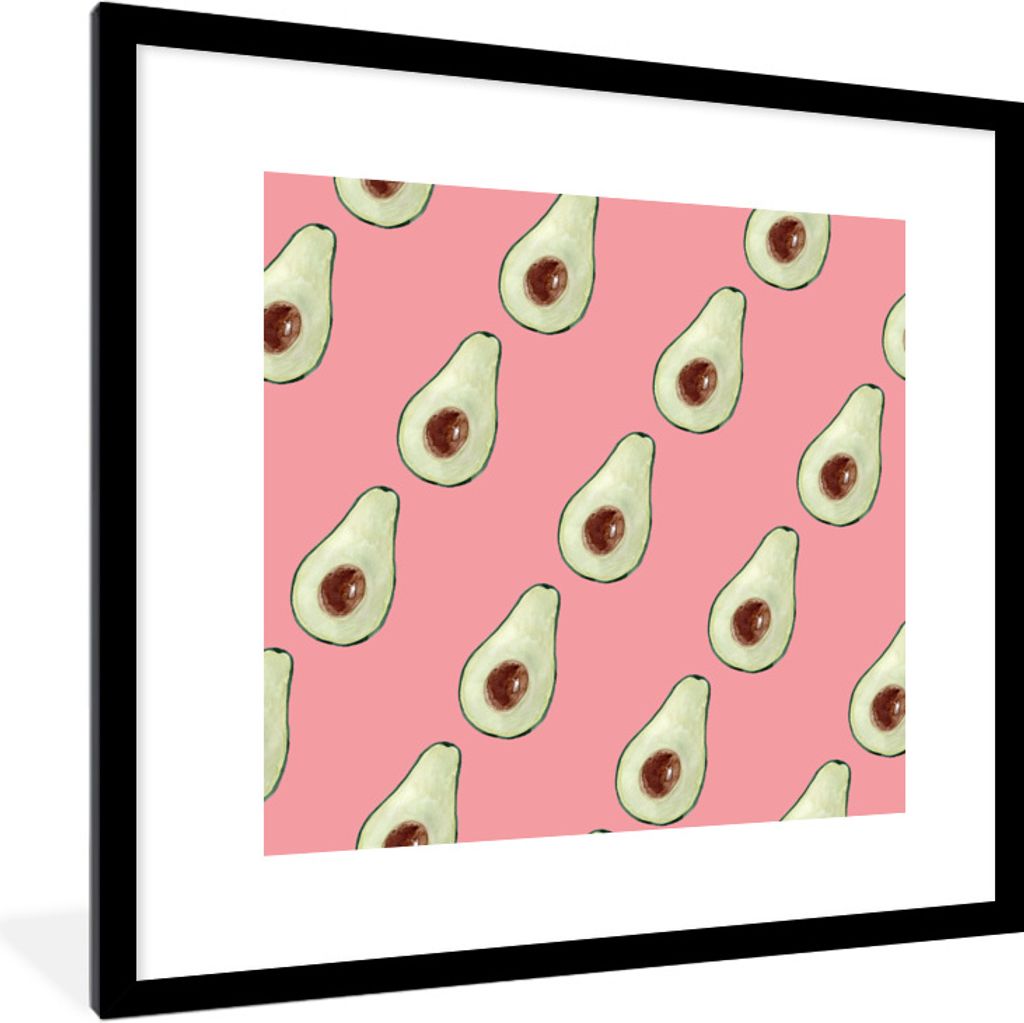 MuchoWow Gerahmtes Poster Avocado - Rosa - Frucht 40x40 cm - Poster mit Schwarzem Bilderrahmen Wandposter Rahmen Foto Bilder - Poster - Plakat im...