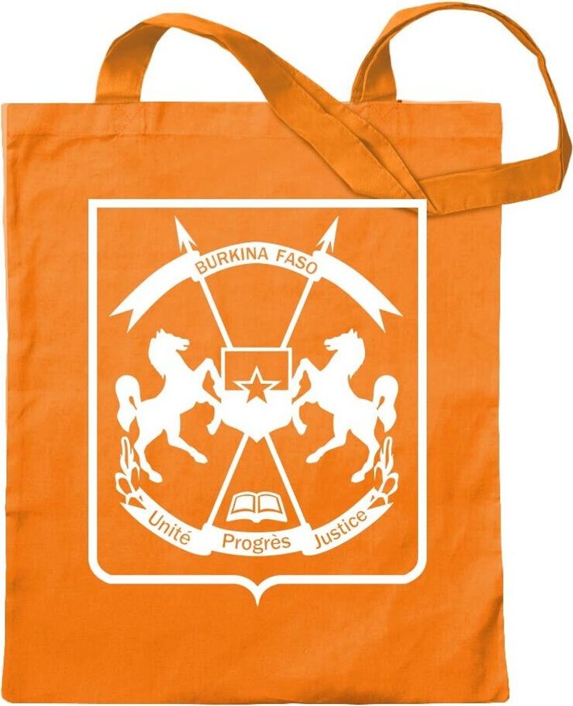 Kiwistar - Baumwolltasche - mandarin - Burkina Faso Wappen - Tragetasche Stoffbeutel Umhängetasche Langer Henkel