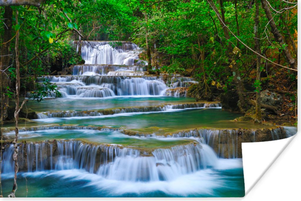 MuchoWow Poster Wasserfall - Bäume - Natur - Dschungel 180x120 cm - Fotoplakat