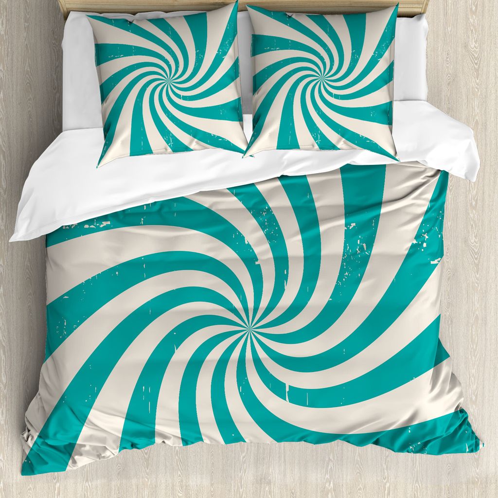 ABAKUHAUS Pop-Art Bettbezugs Set Für Doppelbetten, Spiralfarben, Milbensicher Allergiker geeignet mit Kissenbezügen, Creme Teal