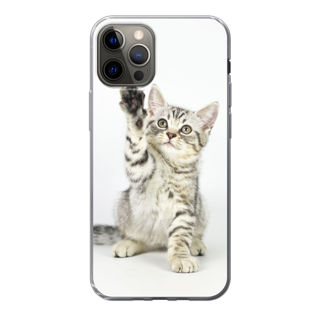 MuchoWow Handyhülle Schutzhülle Hülle für iPhone 12 Pro Kätzchen - Pfote - Weiß - Mädchen - Kinder - Jungen - Kind Silikon Softcase Handy ...