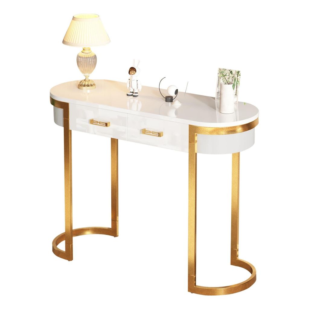 Moderner und schlichter Hochglanz-Sofa-Beistelltisch,Konsolentisch,100x40x76cm,Schreibtisch mit 2 Schubladen,geeignet für Schlafzimmer,Büro,Flur