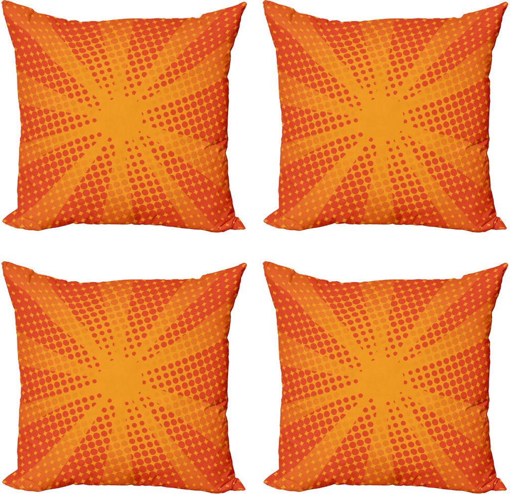 ABAKUHAUS Sunburst Kissenbezug Set (4 Stück), Halbtonpunkte Retro Rays, Moderner Doppelseitiger Digitaldruck, 40 cm x 40 cm, Vermilion und Marigold