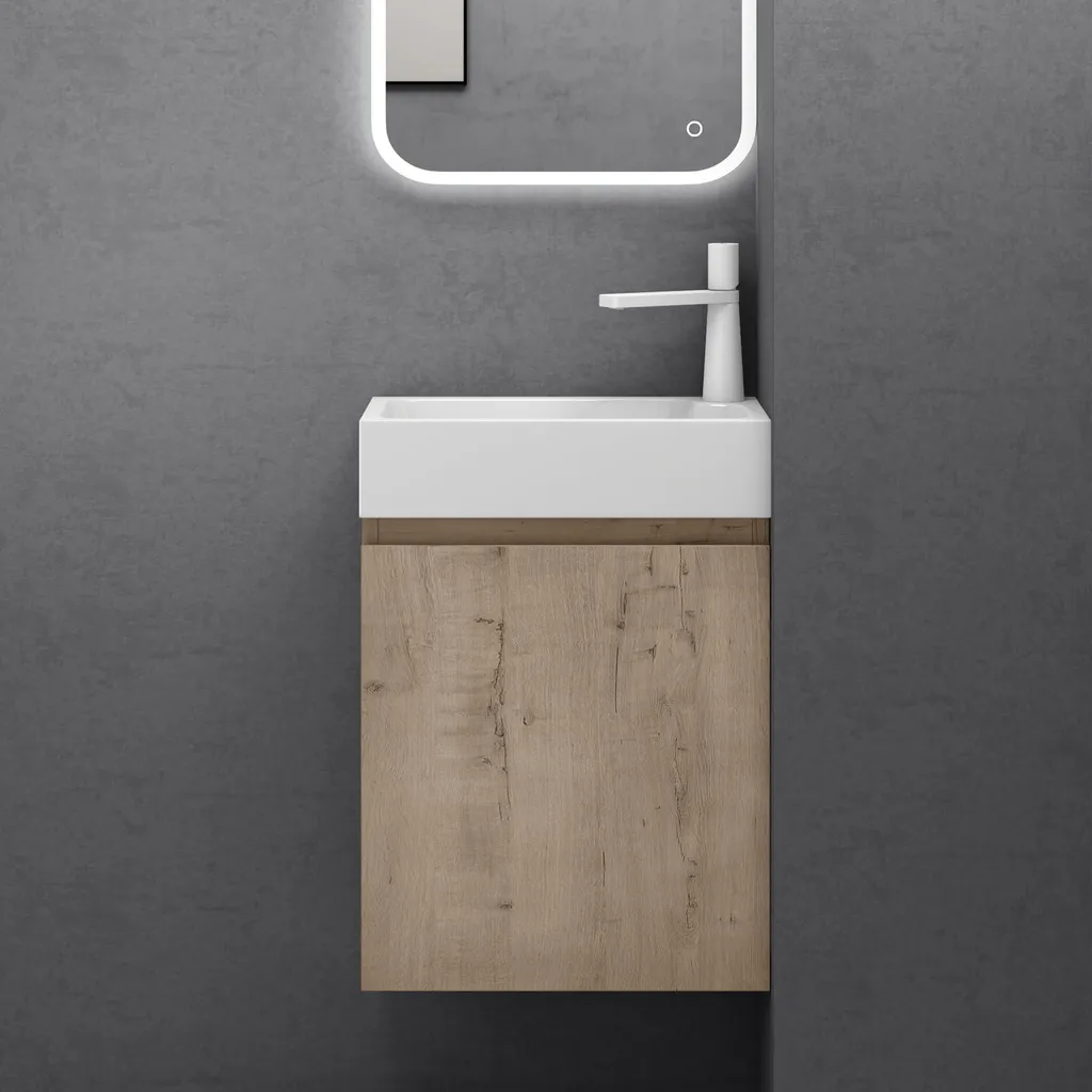 Petit Meuble Vasque 46cm pour Gain de Place Salle de Bain et WC Pisa
