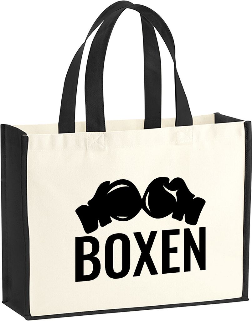 Huuraa Jutetasche Boxen Boxhandschuhe 21 Liter Black Jute und Baumwolle Einkaufstasche Geschenkidee