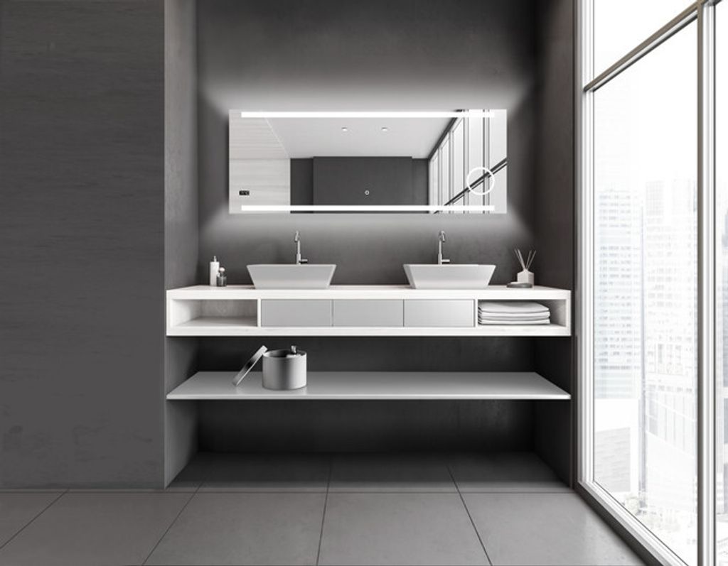 Badspiegel mit Beleuchtung Talos King 160 x 60 cm Wandspiegel - Beleuchteter Kosmetikspiegel - eingebaute Digitaluhr - hochwertiger Aluminiumrahmen...