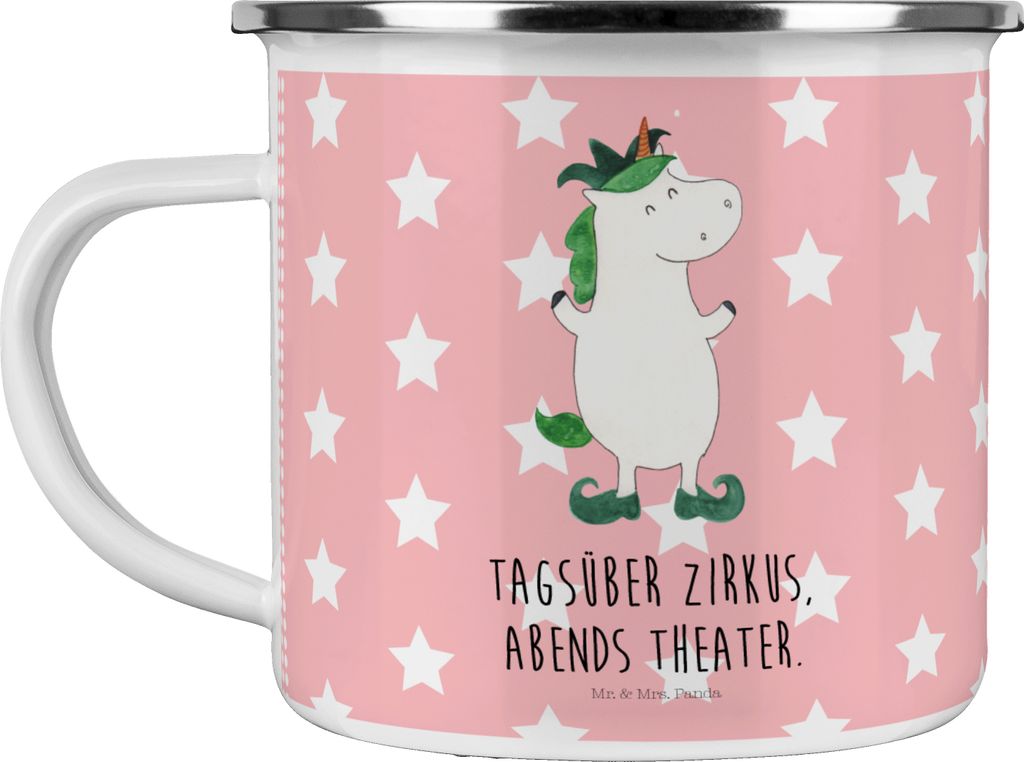 Mr. & Mrs. Panda Pott Einhorn Joker - Rot Pastell - Geschenk, Kasper, Unicorn, Teetasse, Haferl, Mittelalter, Tasse Emaille, Kaffeepott, Einhörner...