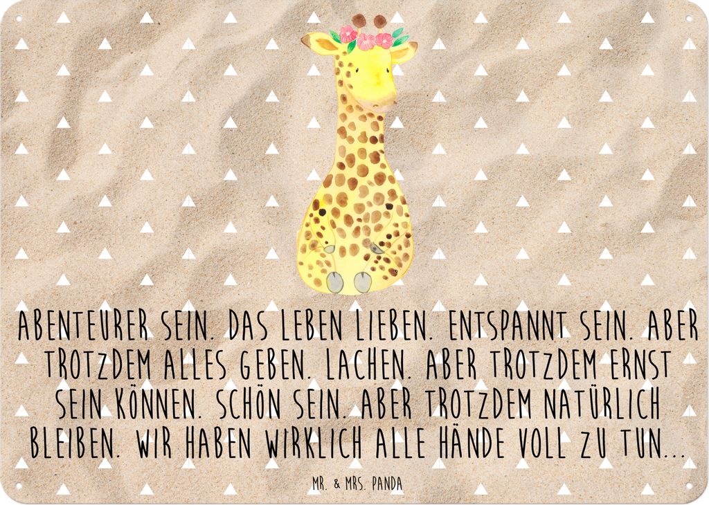 Mr. & Mrs. Panda Schild Giraffe Blumenkranz DIN A6 - Sandig - Geschenk, Retro Blechschild, Afrika, tafel, Selbstliebe, Blechtafel, Türschild, Aben...