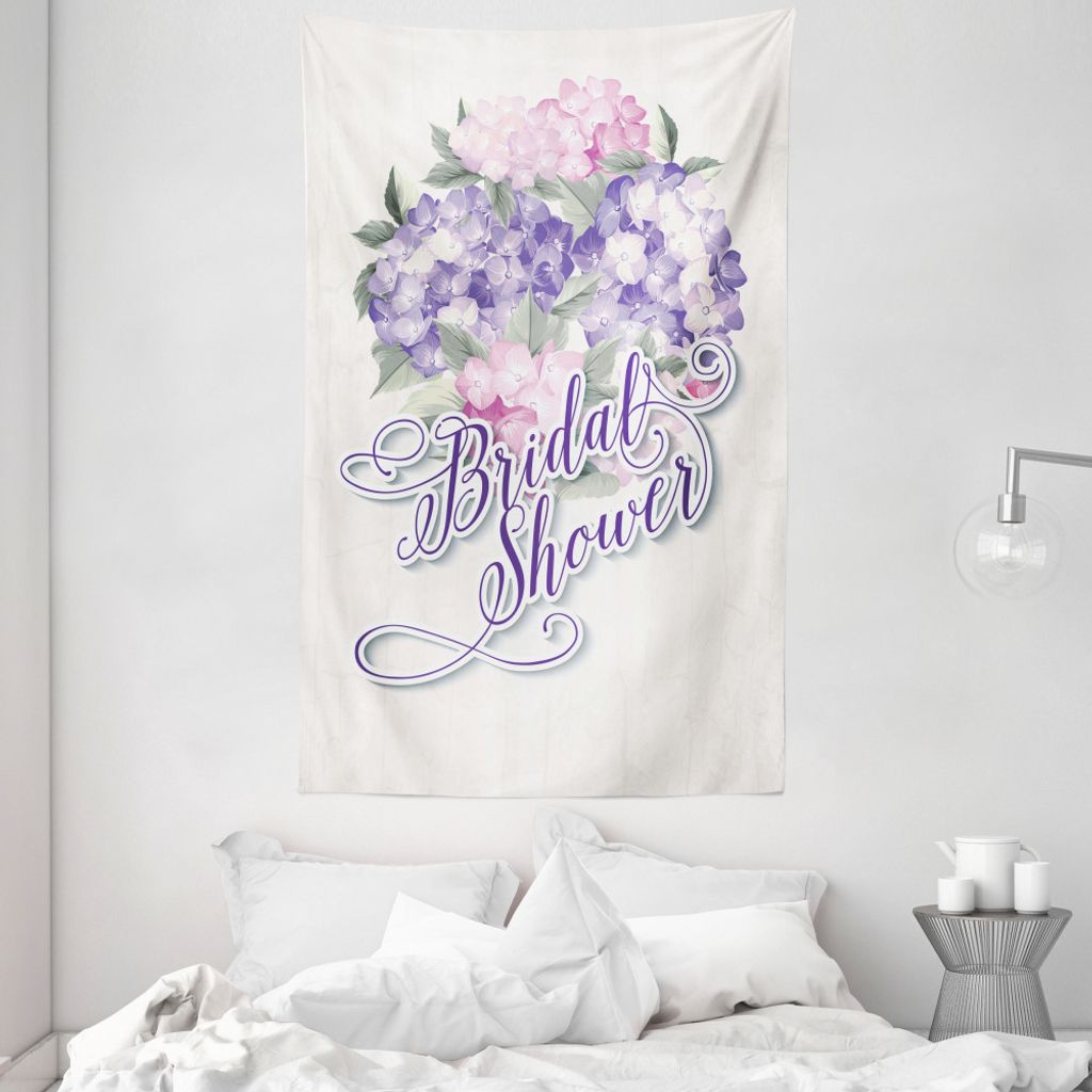 ABAKUHAUS Braut Wandteppich und Tagesdecke, Shabby Hortensien aus Weiches Mikrofaser Stoff Waschbar ohne Verblassen Digitaldruck, 140 x 230 cm, Lil...