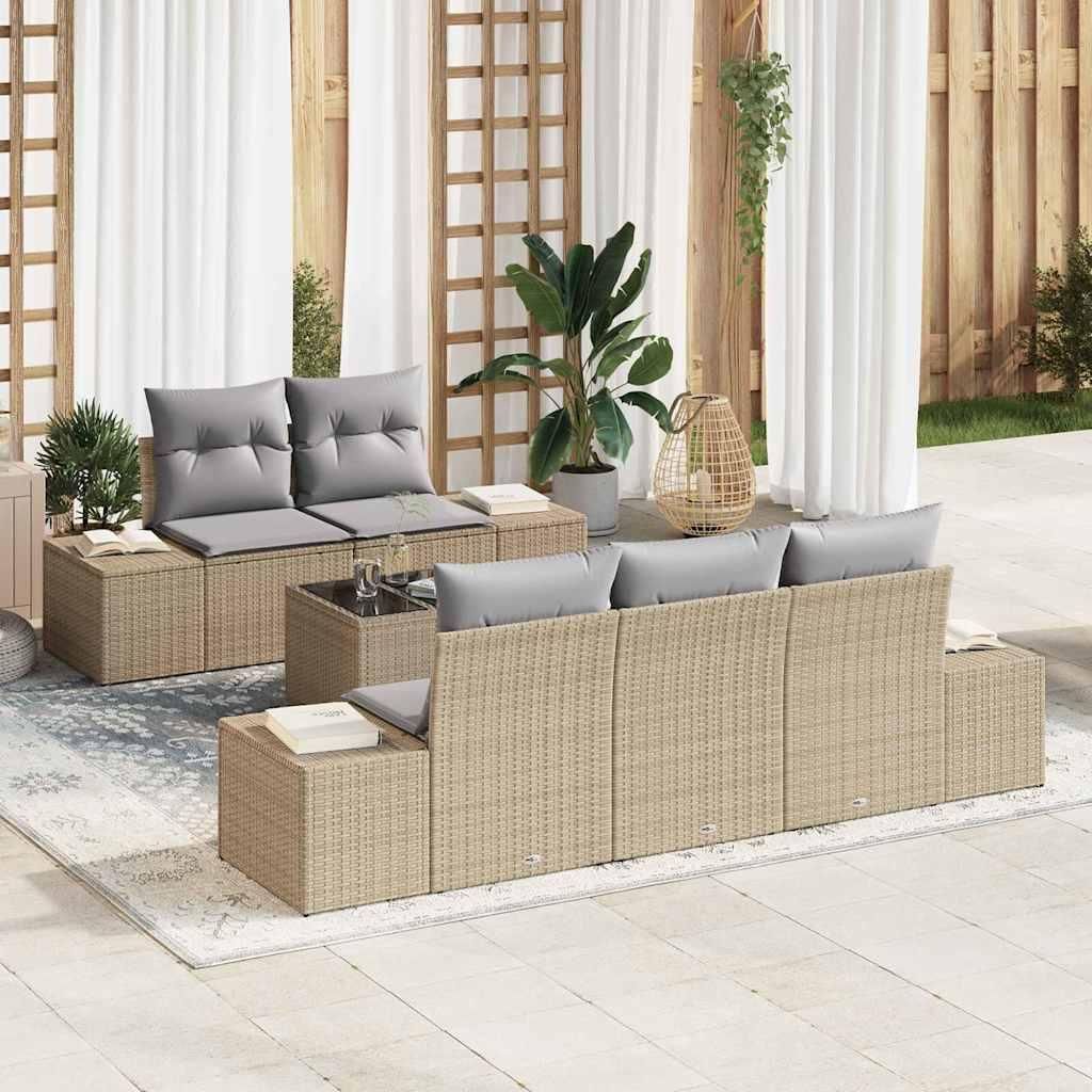 Gartensofa-Set 3-Sitzer Beige Modular UV-beständig, Sitzfläche 55x55 cm, mit Kissen und Aufbewahrungssack