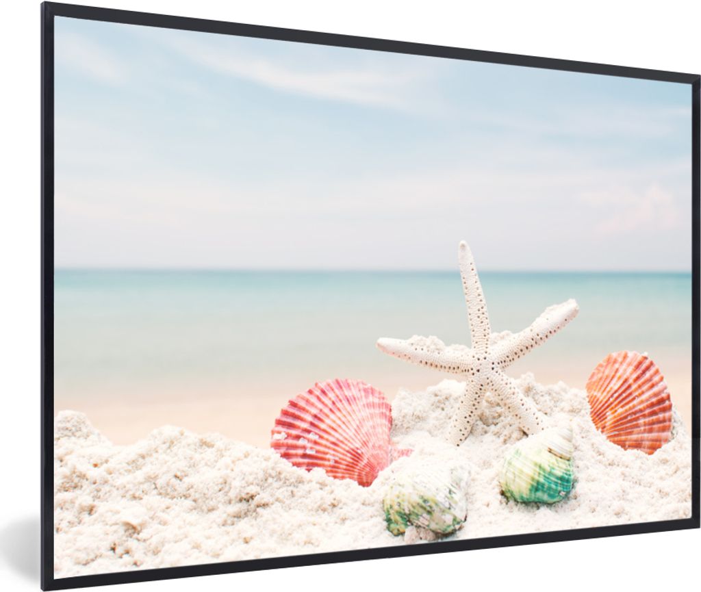 MuchoWow MuchoWow Gerahmtes Poster Seesterne - Muscheln - Meer 30x20 cm - Poster mit zchwarzem Bilderrahmen - Kunstdruck - Bild-Poster