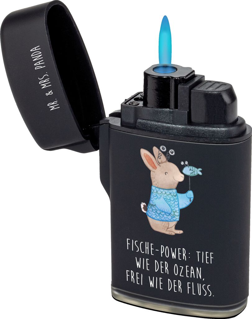 Mr. & Mrs. Panda sturmfeuerzeug Fische Astrologie - Schwarz - Geschenk, Sternzeichen, anzünder, gas, Feuerzeug, Feuerzeuge, Geschenkidee Zum Gebur...