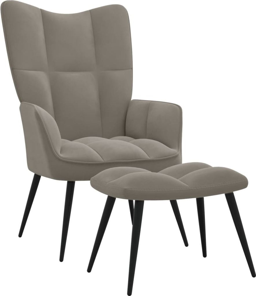 vidaXL Relaxsessel mit Hocker Hellgrau Samt -  Sessel Produktbild 
