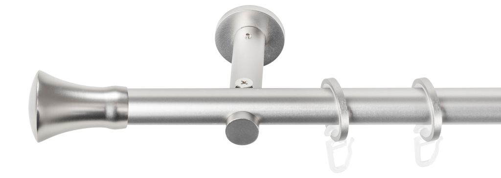 SN Deco Gardinenstange Zürich, 25 mm, 1-läufig, Stahl, Komplett-Set mit Ringen, Auflageträger, 180 cm, chrom matt