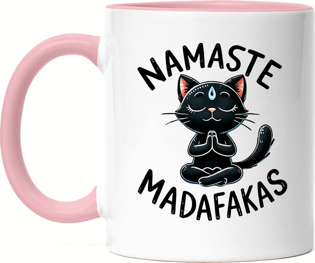 Namaste Madafakas Tasse Rosa Geschenkidee für Yoga-Fans und Katzenliebhaber