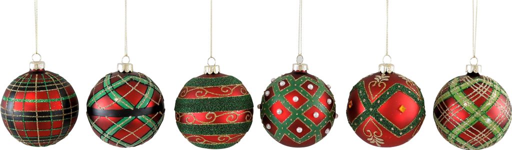 Hoff INTERIEUR 4415 GLASKUGELN SCOTCH 6er-Set in einer Box hochwertiger Glasschmuck ø8cm Weihnachtsschmuck Deko hängend