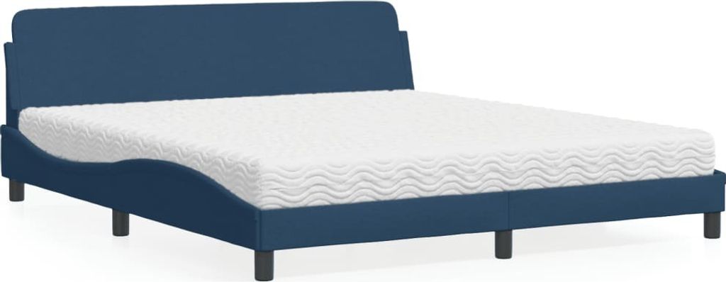 Design Bett mit Matratze Blau 180x200 cm Stoff, Klassische Betten 2024 Neu