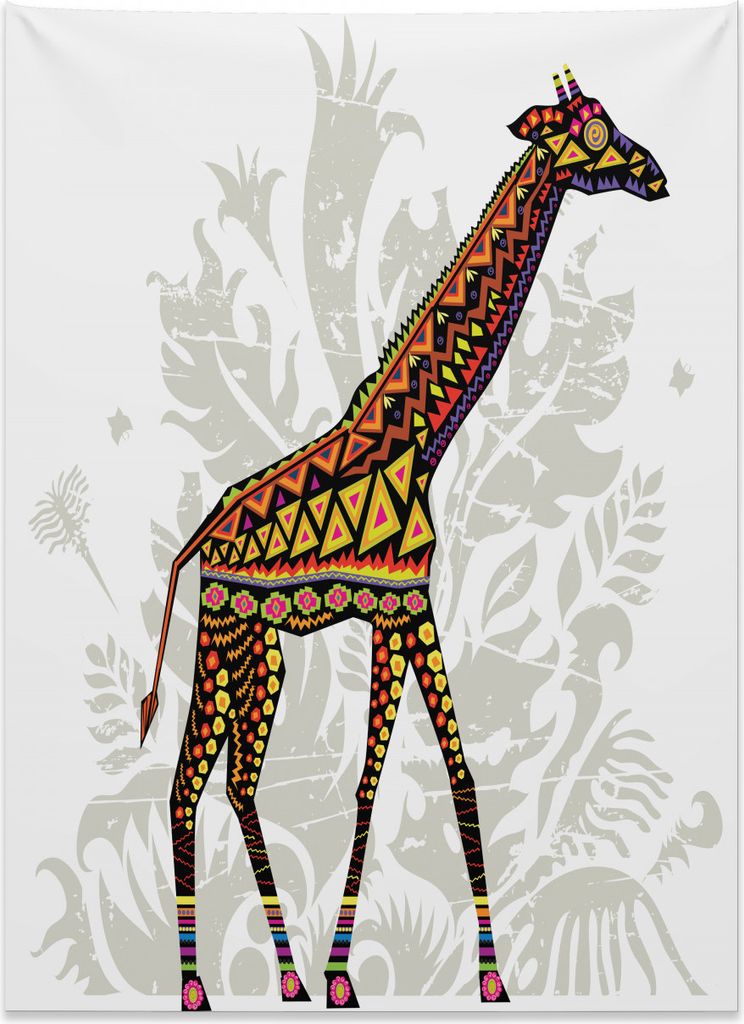Abakuhaus Giraffe Wandteppich, Afrikanisches Tier Ethnisch aus Weiches Mikrofaser Stoff Kein Verblassen Klare Farben Waschbar, 110 x 150 cm, Mehrfa...
