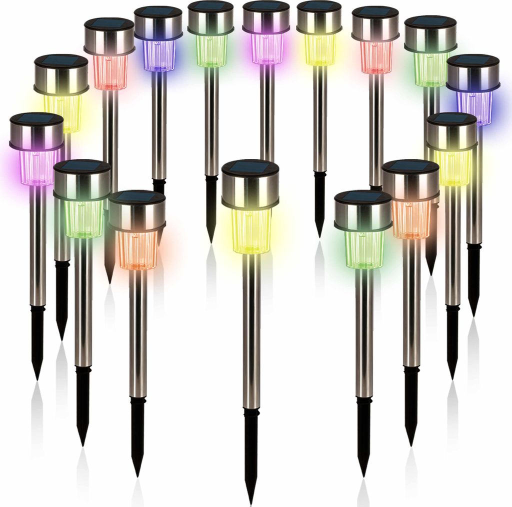 Monzana Solarlampen für Außen 16er Set Garten LED Solarleuchten Farbwechsel IP44 Edelstahl mit Erdspieß Gartenbeleuchtung Solar Balkon Terrass...